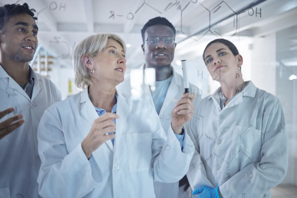 Methane leak detection researchers testing samples in a lab